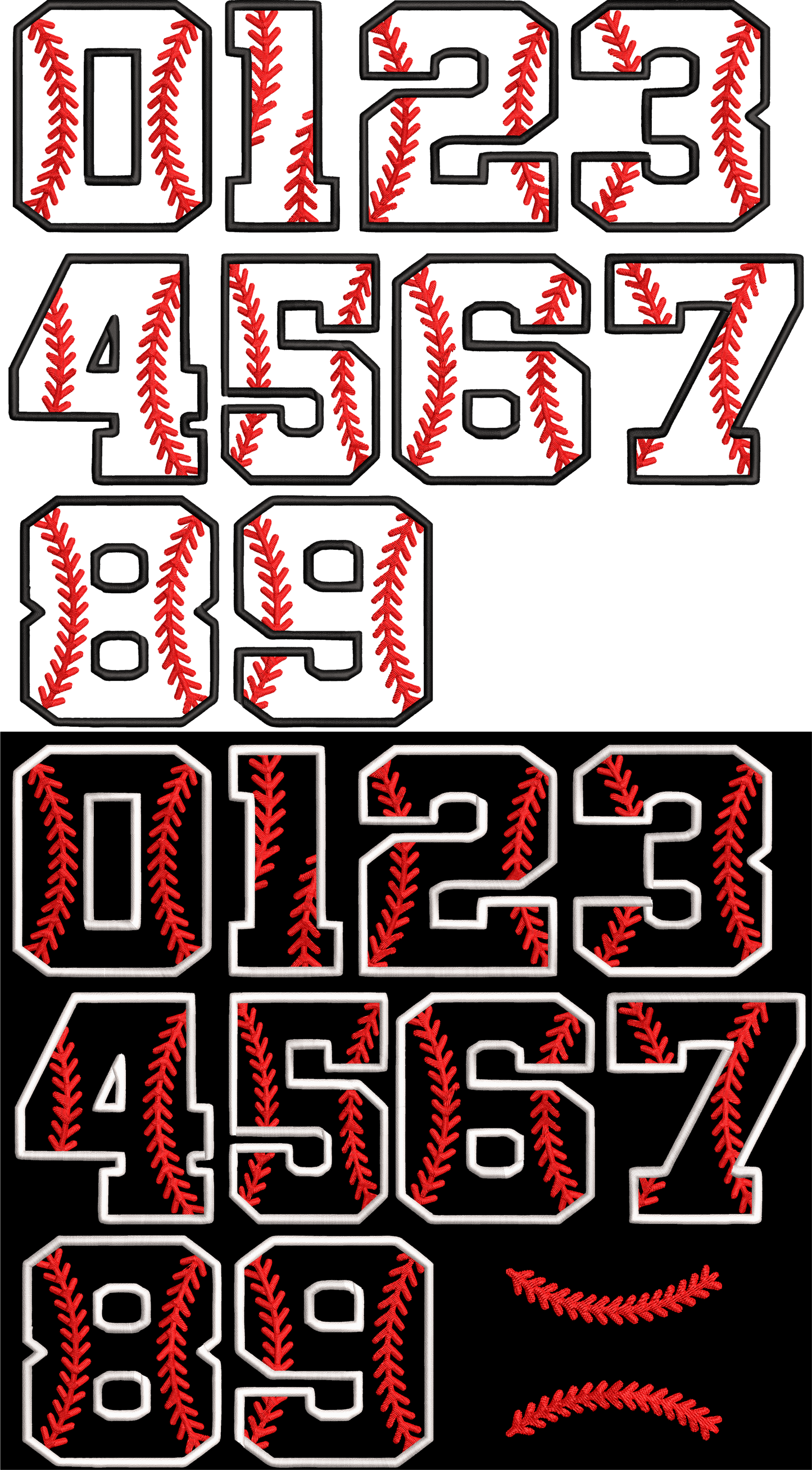 FAUX EMBROIDERY BASEBALL NUMBERS DTF/SUBLIMATION