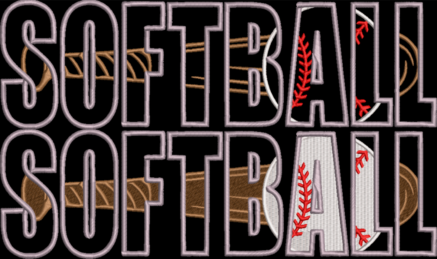 SOFTBALL WITH BAT AND BALL APPLIQUE/FILL BUNDLE