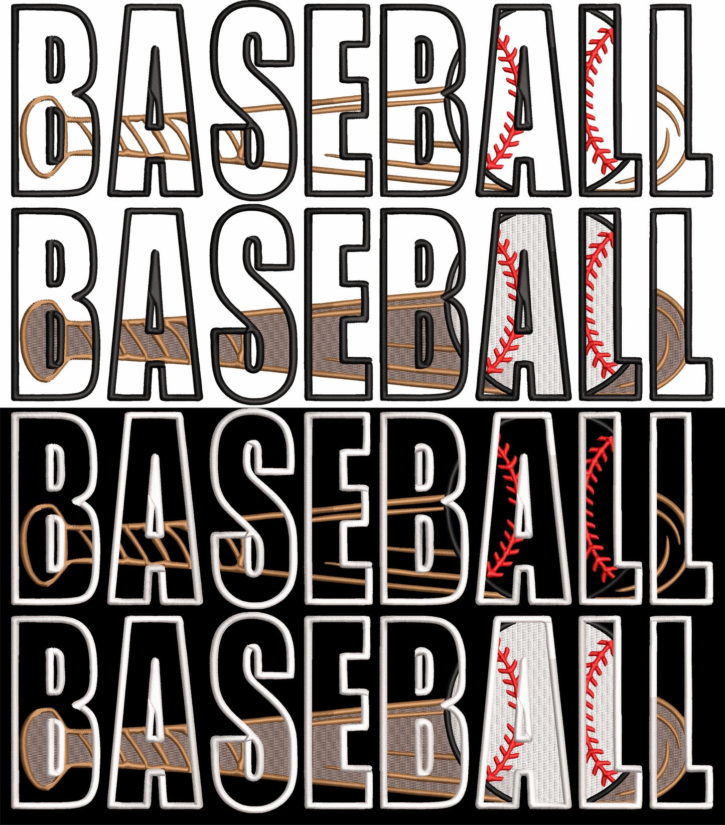 FAUX EMBROIDERY BASEBALL WITH BAT AND BALL DTF FILES