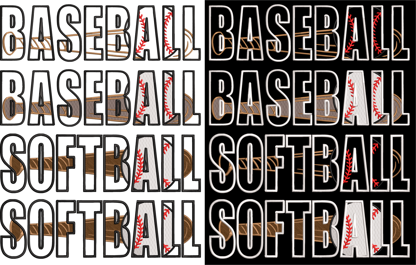 FAUX EMBROIDERY BASEBALL/SOFTBALL WITH BAT AND BALL FOR DTF